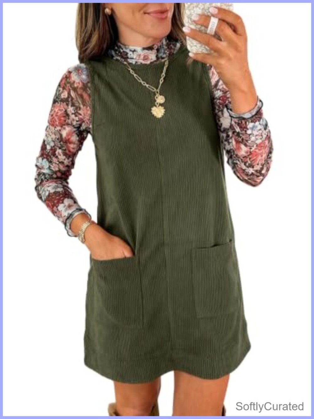 EVALESS Sleeveless Corduroy A-Line Overall Dress with Pockets